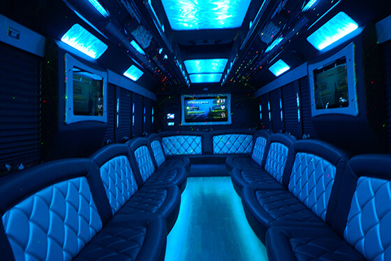 colorful lights on party bus
